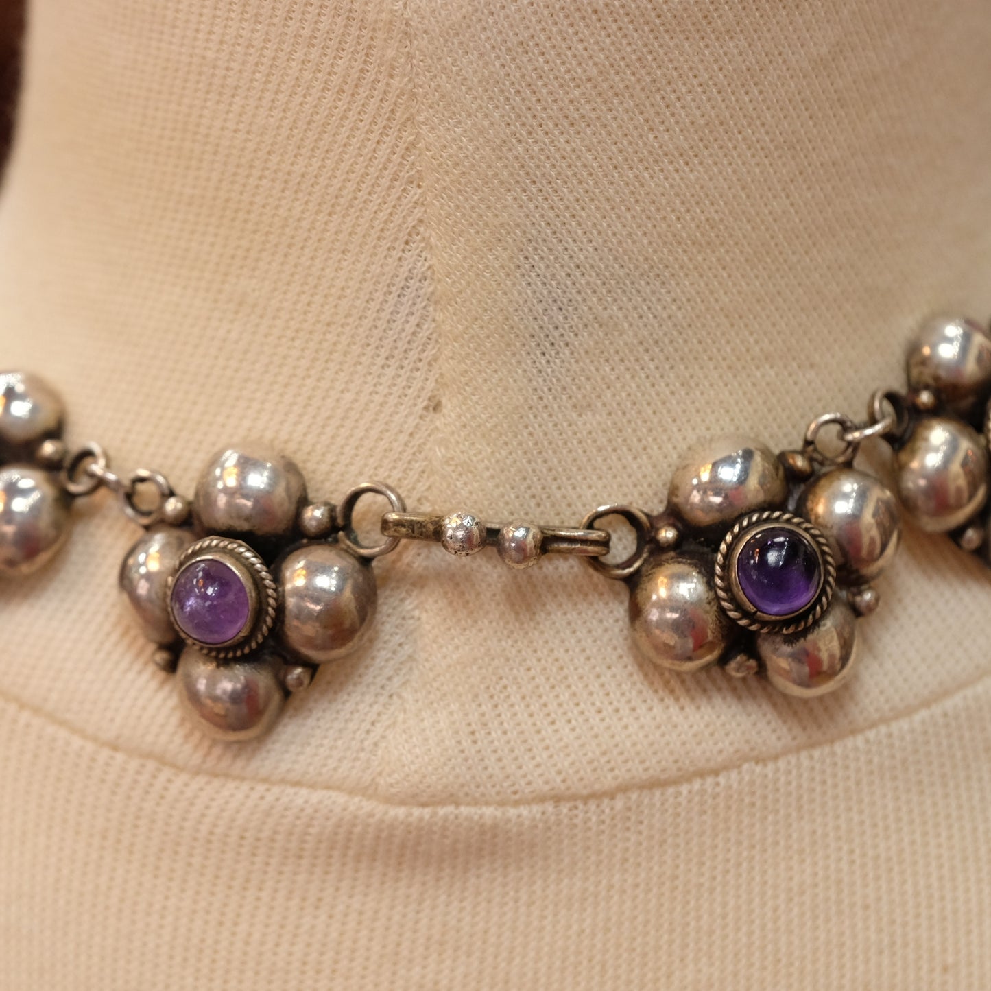 Vintage Silver Amethyst Flower Necklace