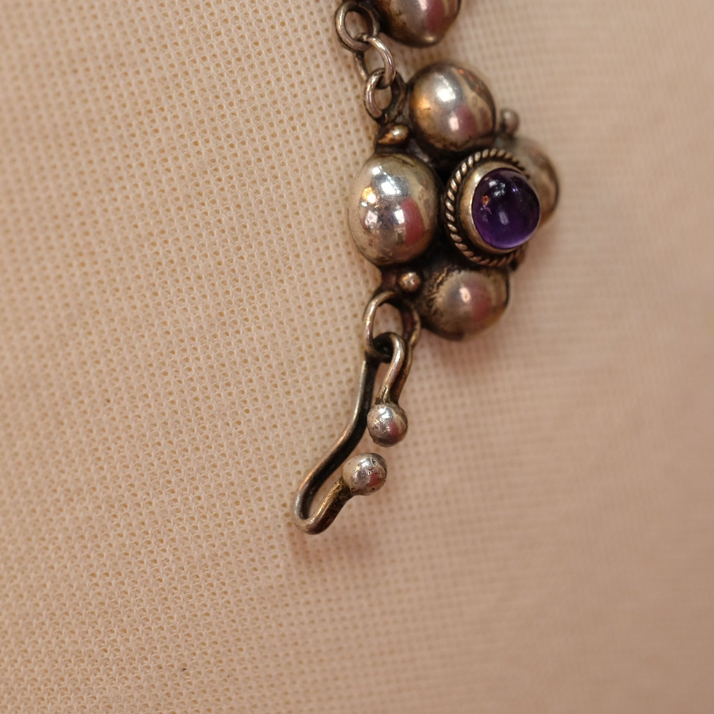 Vintage Silver Amethyst Flower Necklace