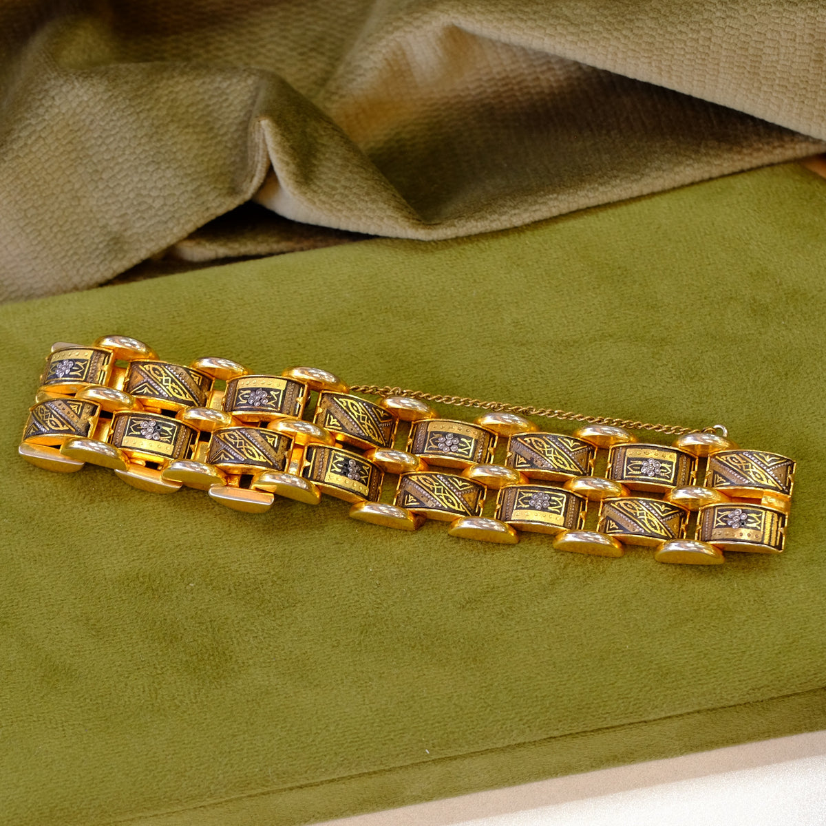 Two Row Goldplate Damascene Bracelet