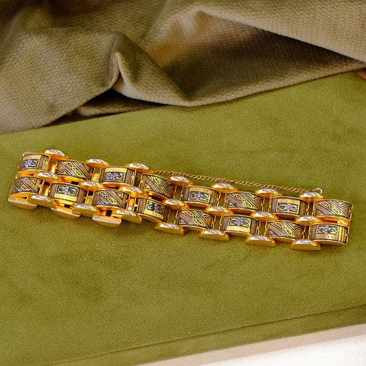 Two Row Goldplate Damascene Bracelet