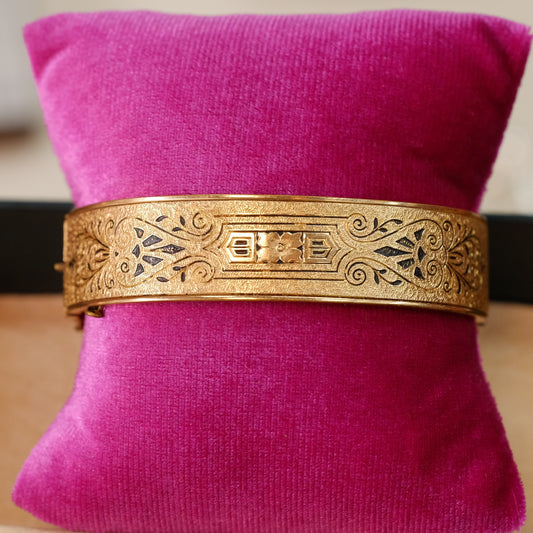 Victorian Gold Filled Enamel Etched Dunn Bros Bangle