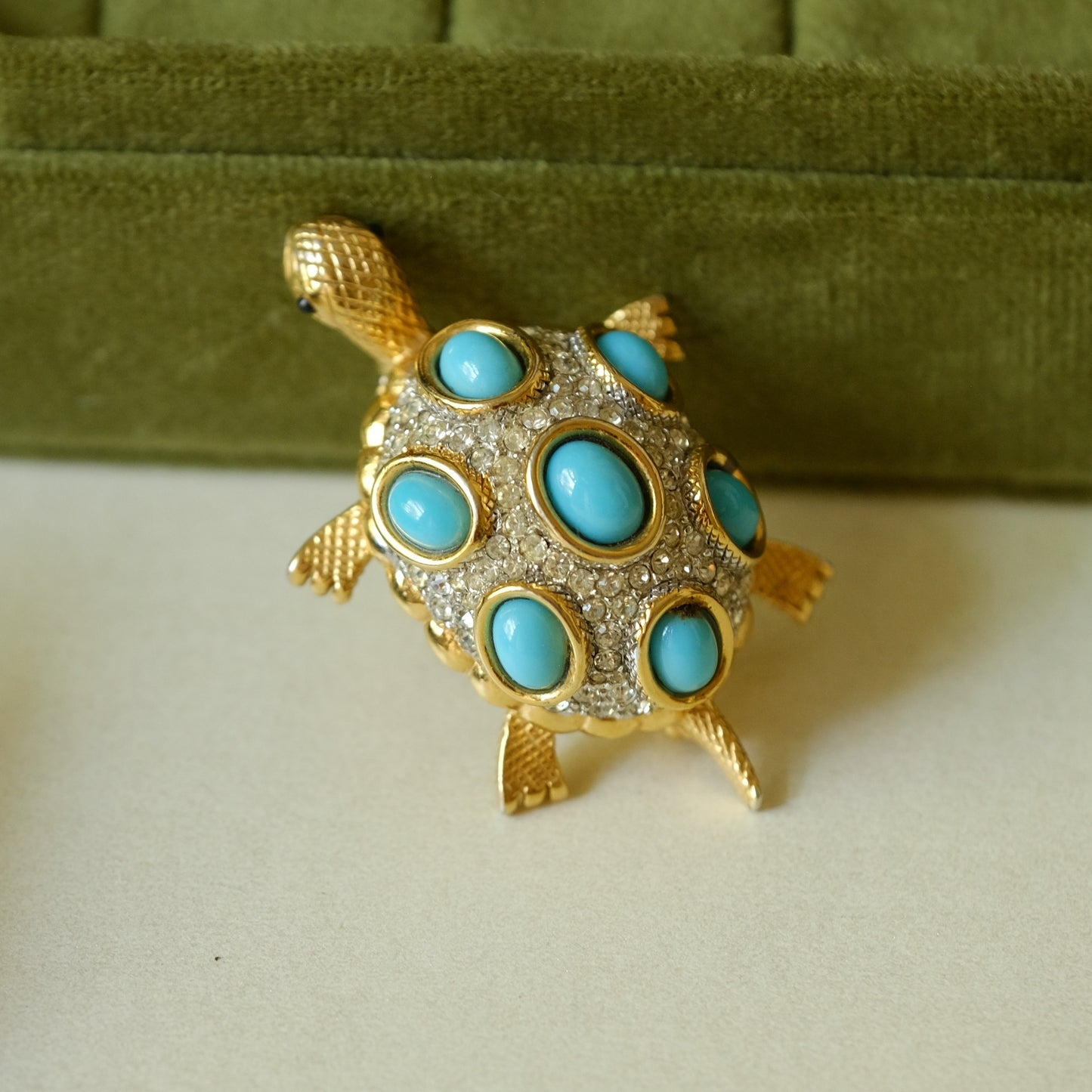 Vintage D'Orlan Small Turtle Brooch with Faux Turquoise