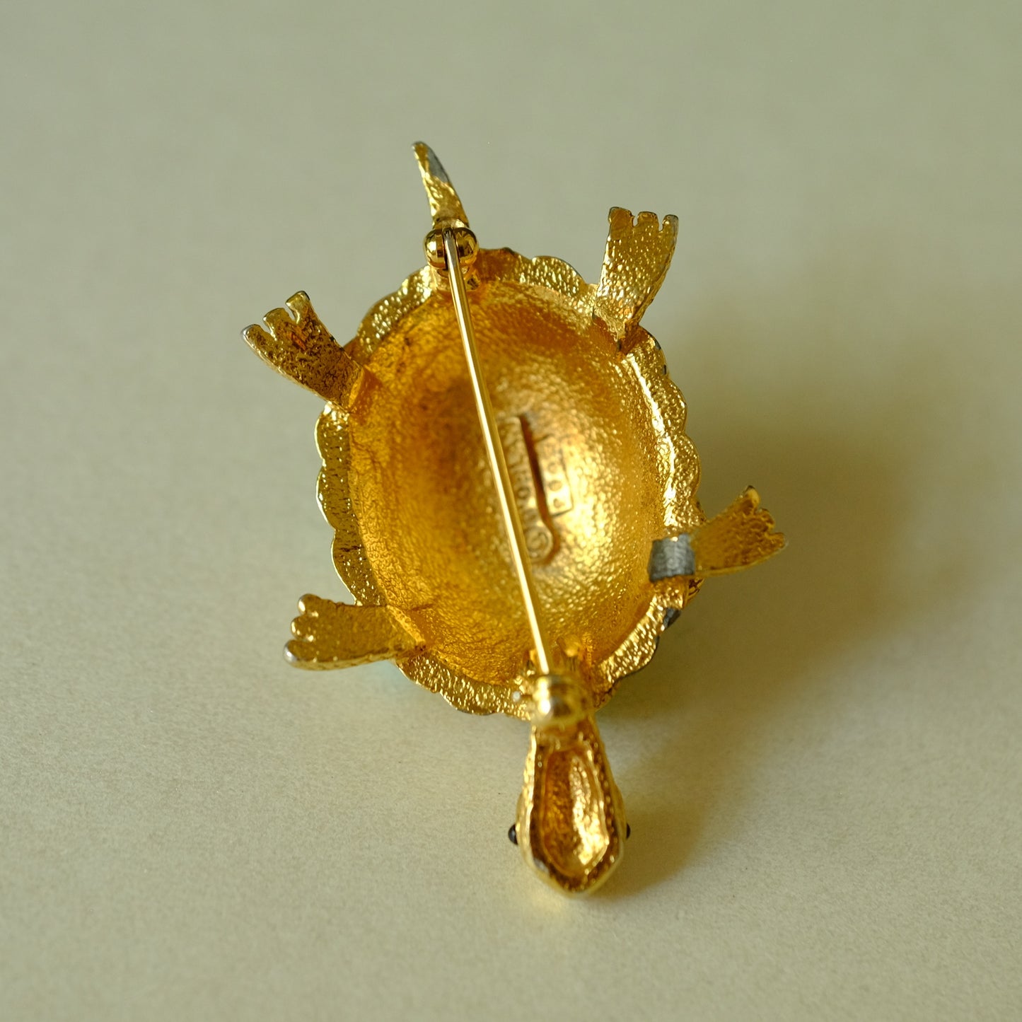 Vintage D'Orlan Small Turtle Brooch with Faux Turquoise