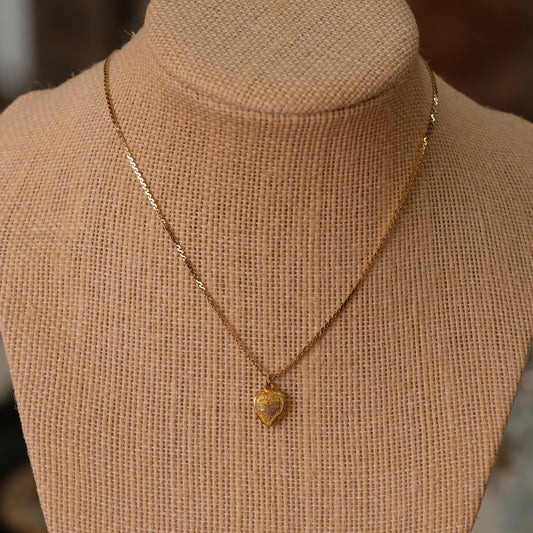 Victorian Gold Filled Tiny Heart Locket on Chain