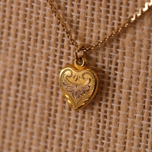 Victorian Gold Filled Tiny Heart Locket on Chain