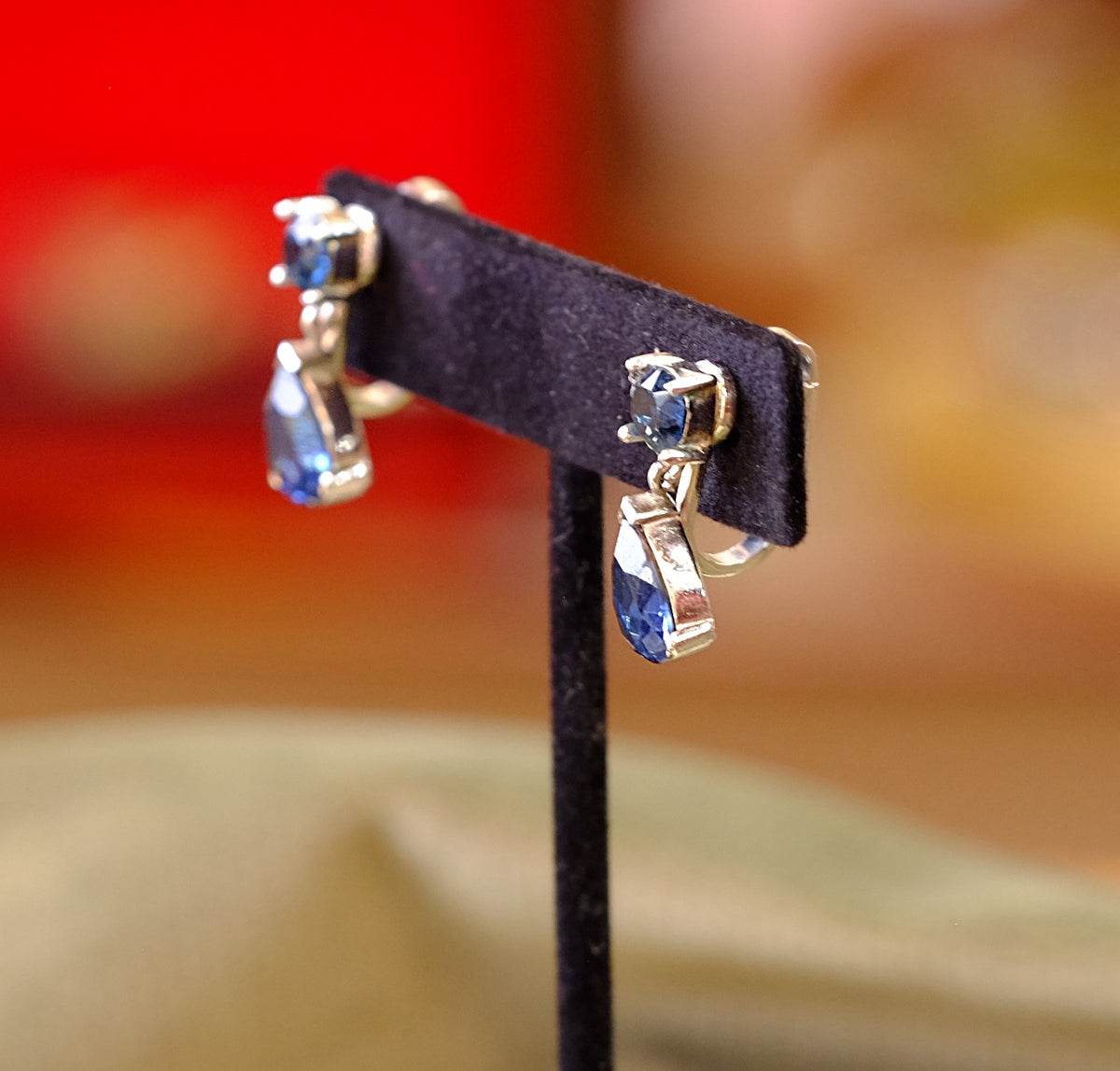 Trifari Faux Sapphire Earrings