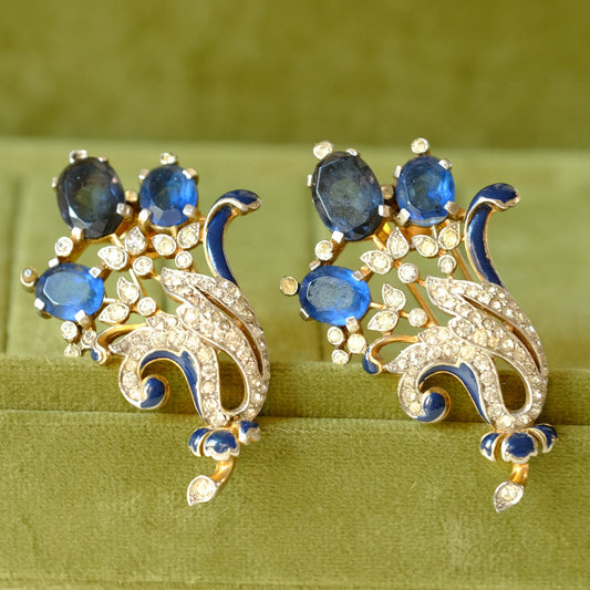 Vintage Trifari Alfred Philippe Princess Eugene Double Blue Fur Clips 1940s