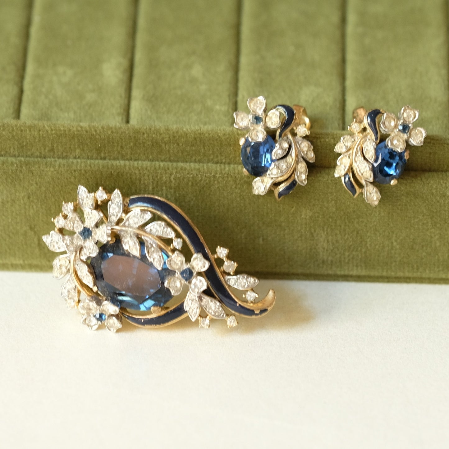 Vintage Trifari Princess Eugene Brooch and Earrings Set 1950s