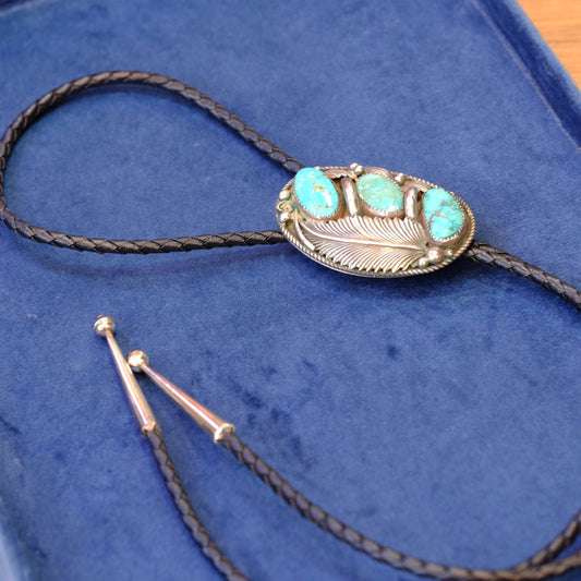 Oval Bolo Necklace with Turquoise and Feather