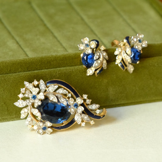 Vintage Trifari Princess Eugene Brooch and Earrings Set 1950s