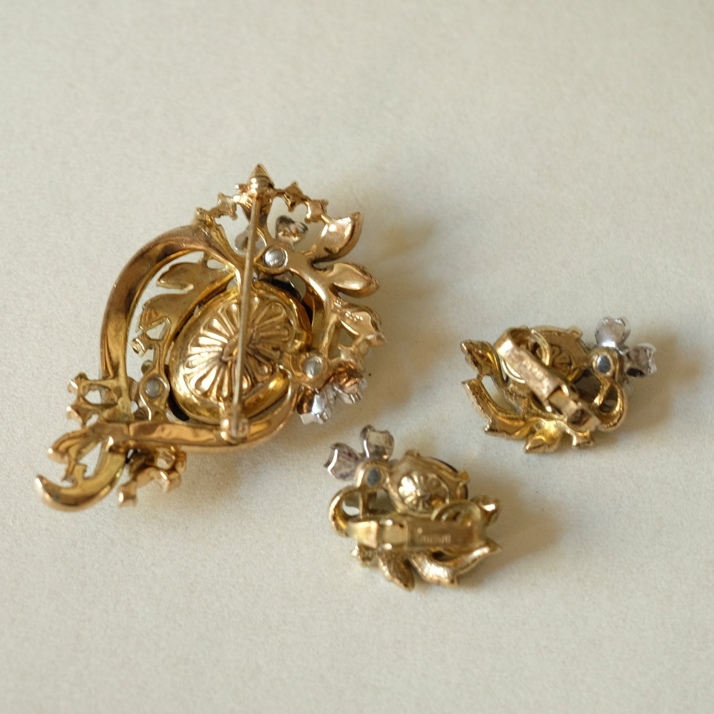 Vintage Trifari Princess Eugene Brooch and Earrings Set 1950s