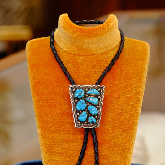 Squared Bolo Necklace with Turquoise Stones