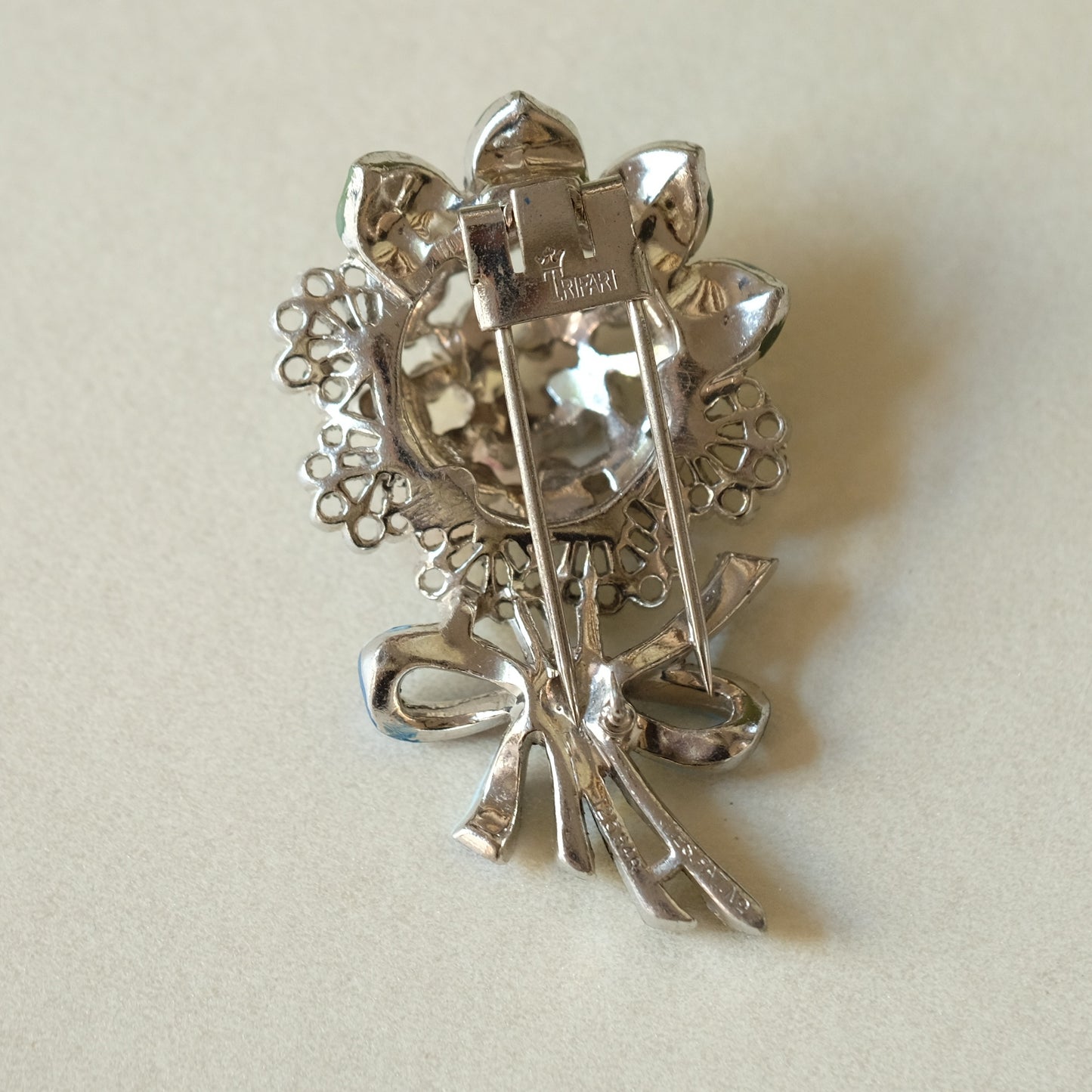 Vintage Trifari Enamel Bouquet Dress Clip 1940s
