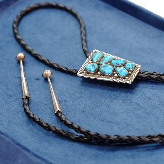 Squared Bolo Necklace with Turquoise Stones