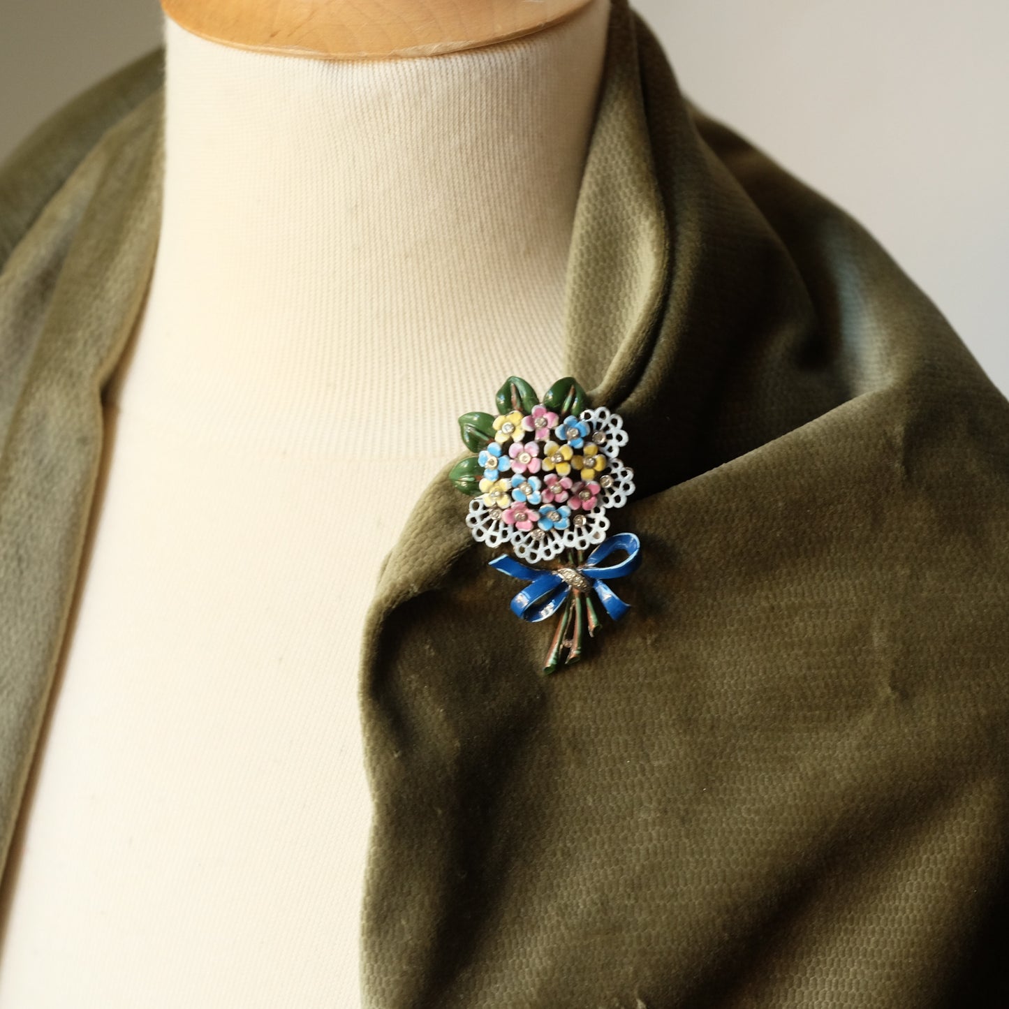 Vintage Trifari Enamel Bouquet Dress Clip 1940s
