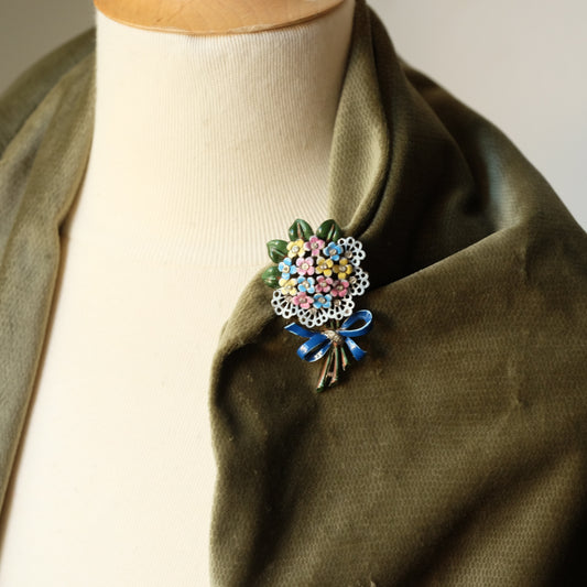 Vintage Trifari Enamel Bouquet Dress Clip 1940s