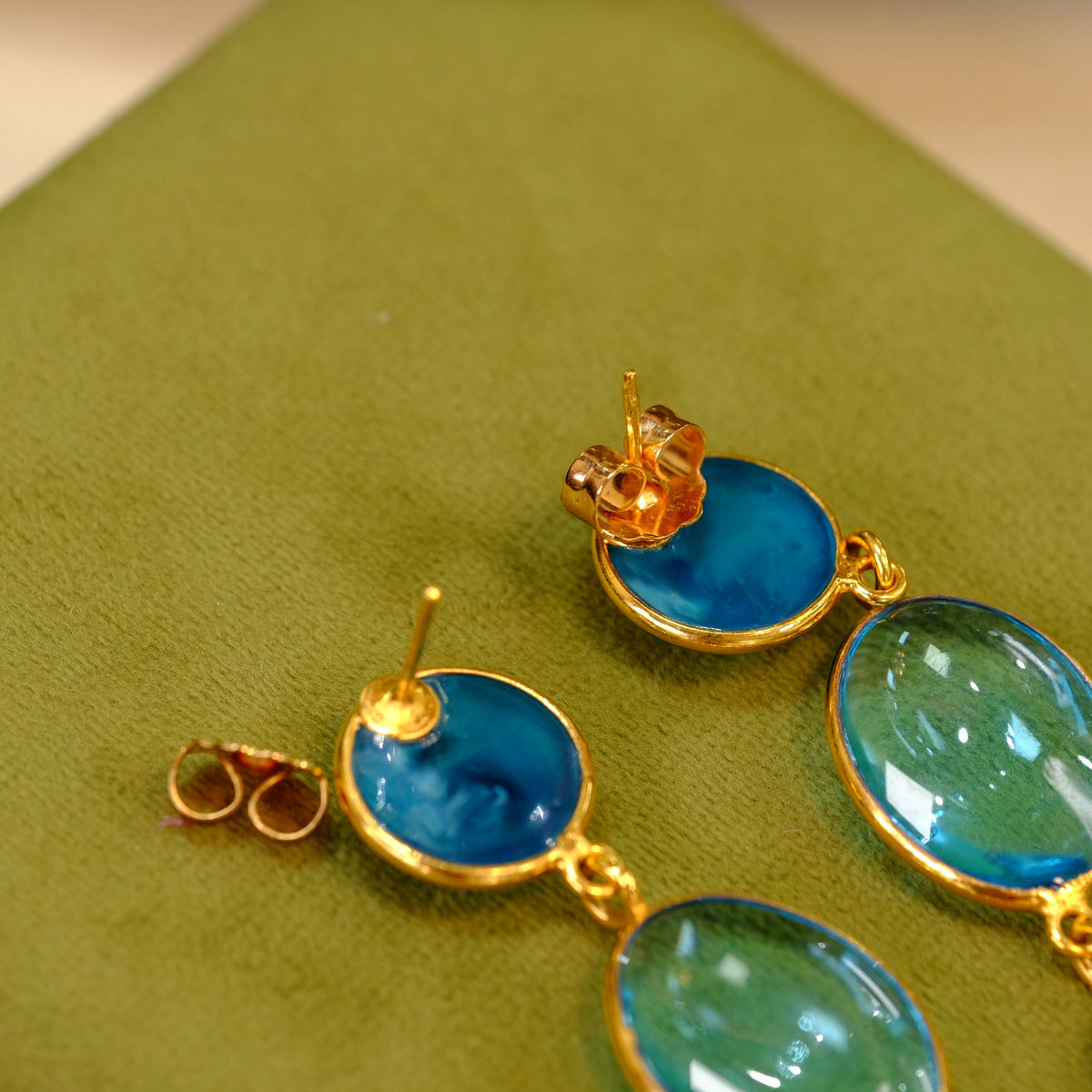 Louise Blue Long Pierced Earrings
