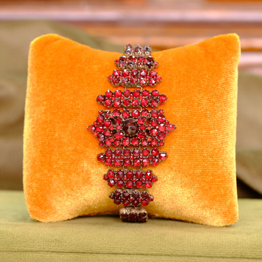 Victorian Garnet Cluster Link Bracelet