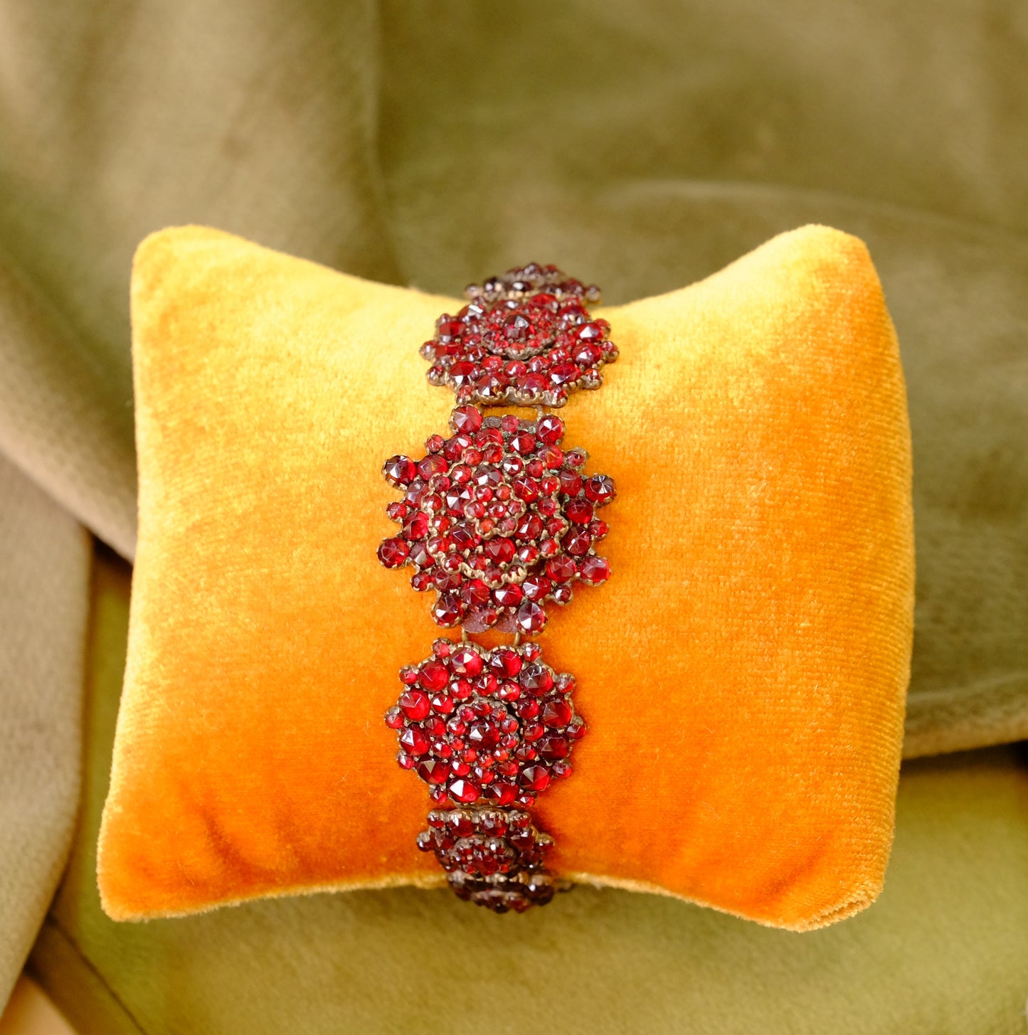 Victorian Garnet Link Bracelet with Rosettes