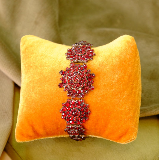 Victorian Garnet Link Bracelet with Rosettes