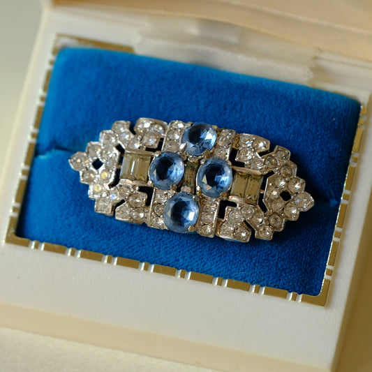 Vintage Trifari Art Deco Aqua Brooch