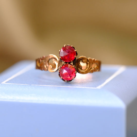 10K Gold Double Garnet Victorian Ring
