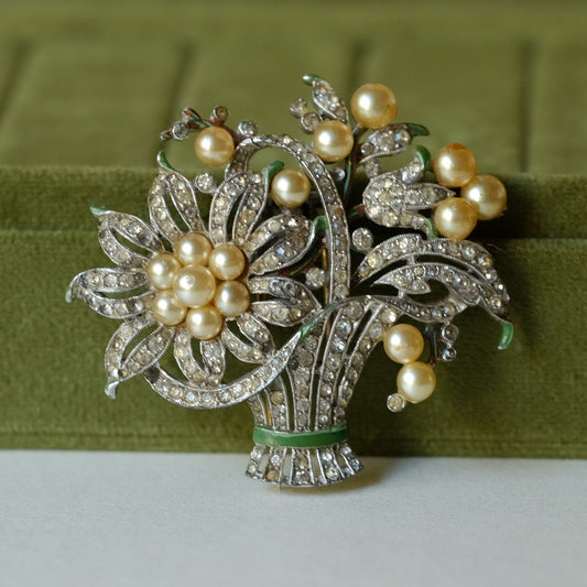 Vintage Trifari Flower Basket Fur Clip 1940s