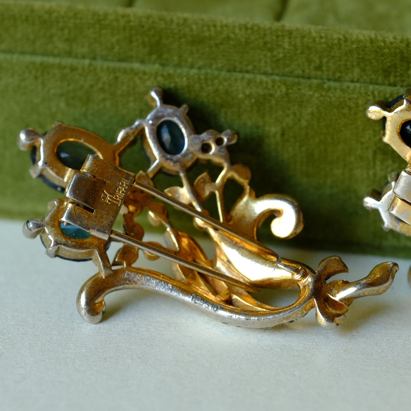 Vintage Trifari Alfred Philippe Princess Eugene Double Blue Fur Clips 1940s