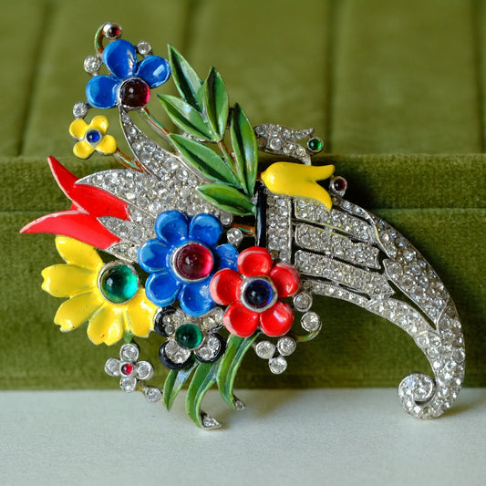 Collectible Trifari Alfred Philippe Cornucopia Enamel Fur Clip 1940s