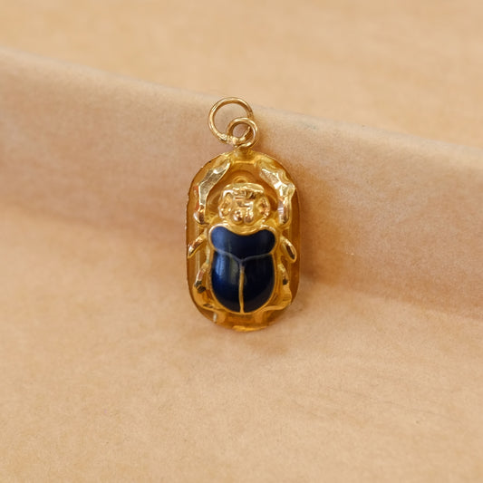 Blue Scarab Pendant 18k Gold