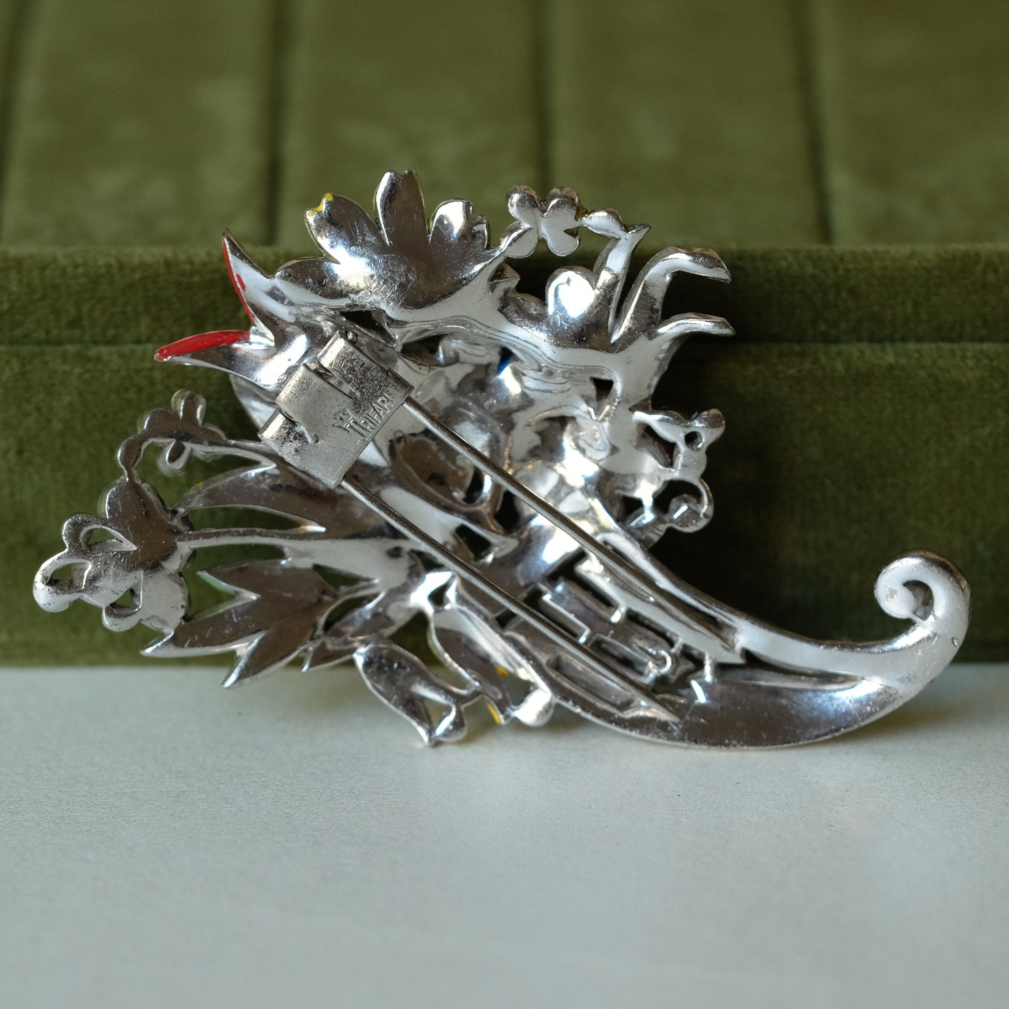 Collectible Trifari Alfred Philippe Cornucopia Enamel Fur Clip 1940s