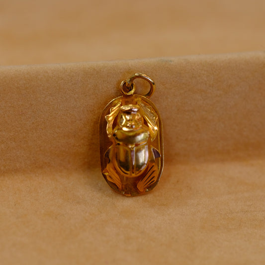 Scarab Pendant 18k Gold with Hieroglyphic Detail