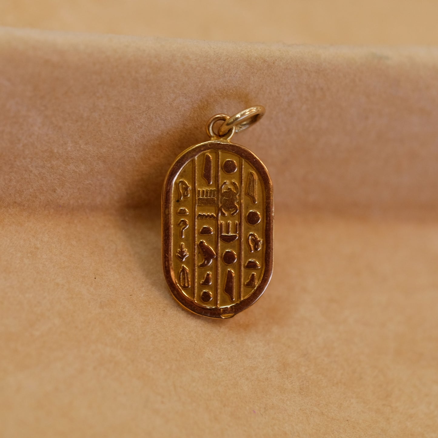 Scarab Pendant 18k Gold with Hieroglyphic Detail
