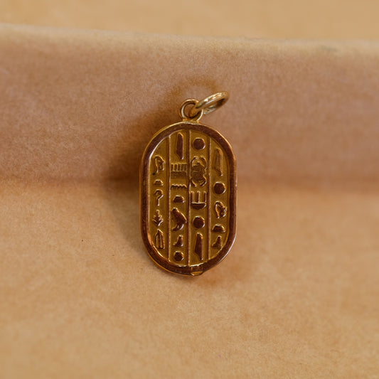 Scarab Pendant 18k Gold with Hieroglyphic Detail