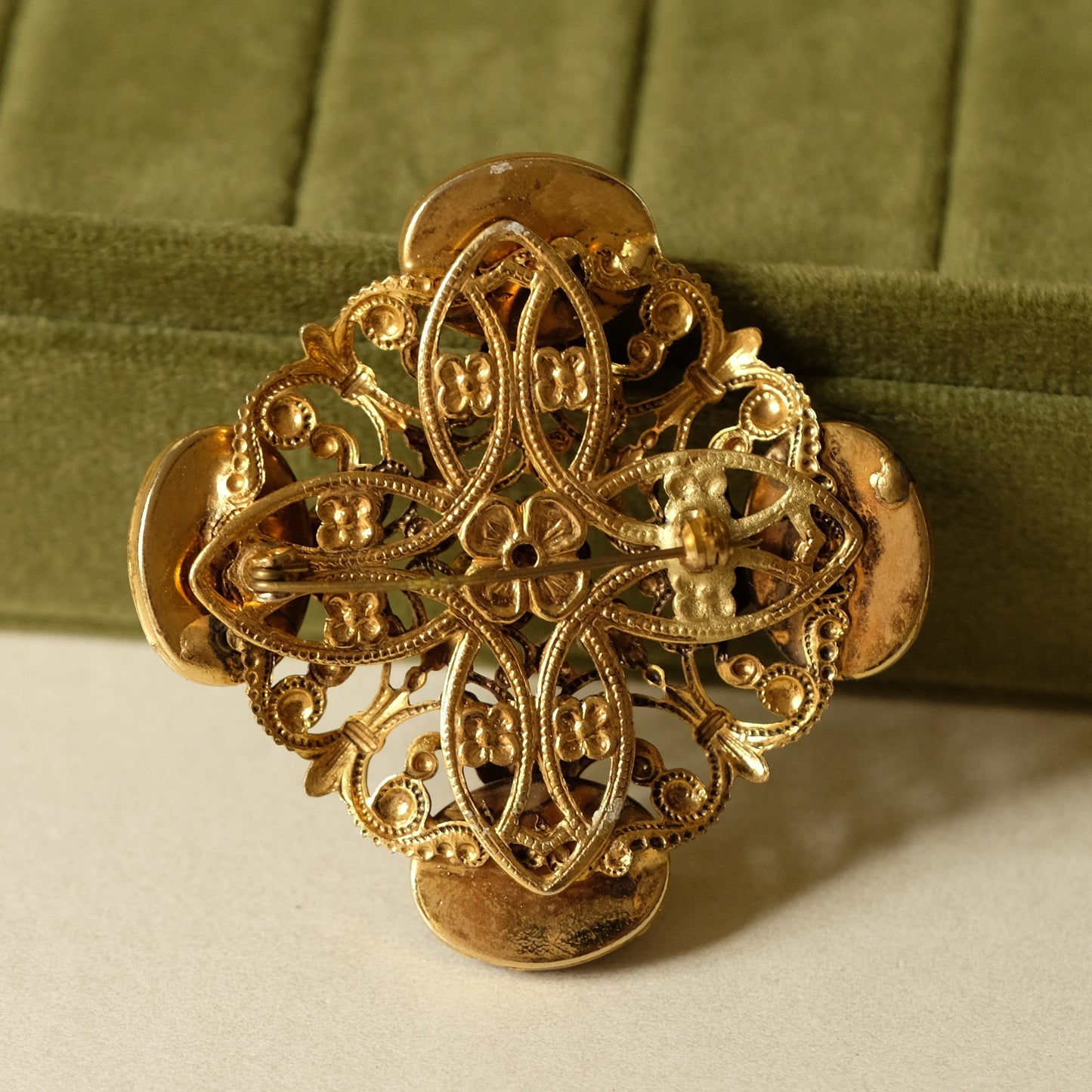 Vintage Faux Amber Filigree Brooch