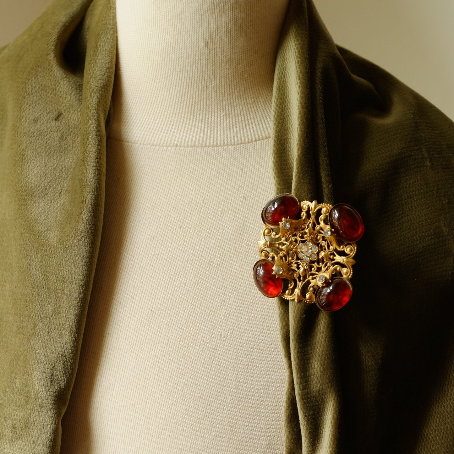 Vintage Faux Amber Filigree Brooch