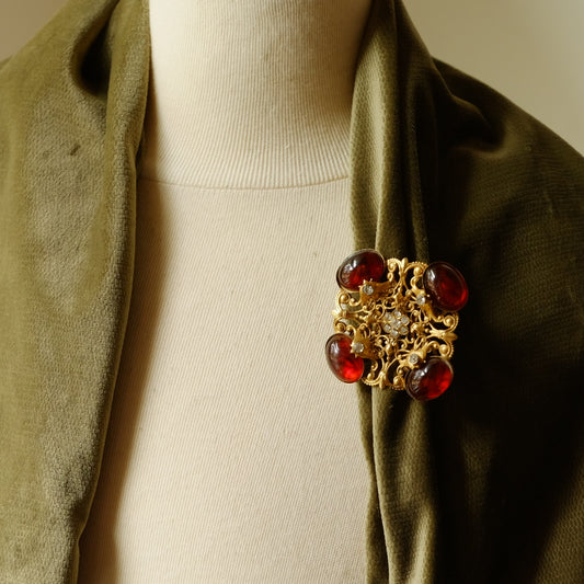 Vintage Faux Amber Filigree Brooch
