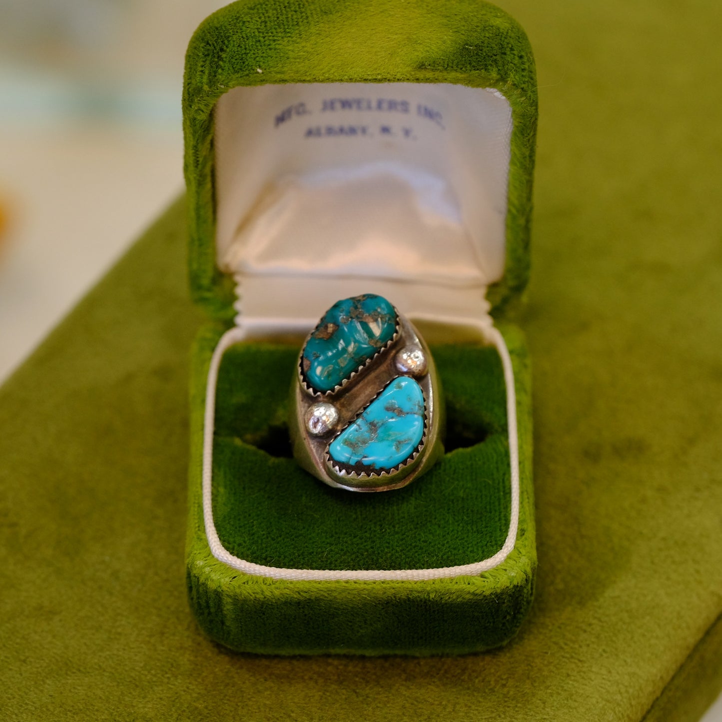 Silver Two-Stone Turquoise Ring