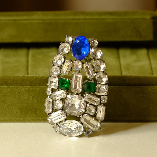Vintage Eisenberg Blue, Clear and Green Dress Clip 1940s