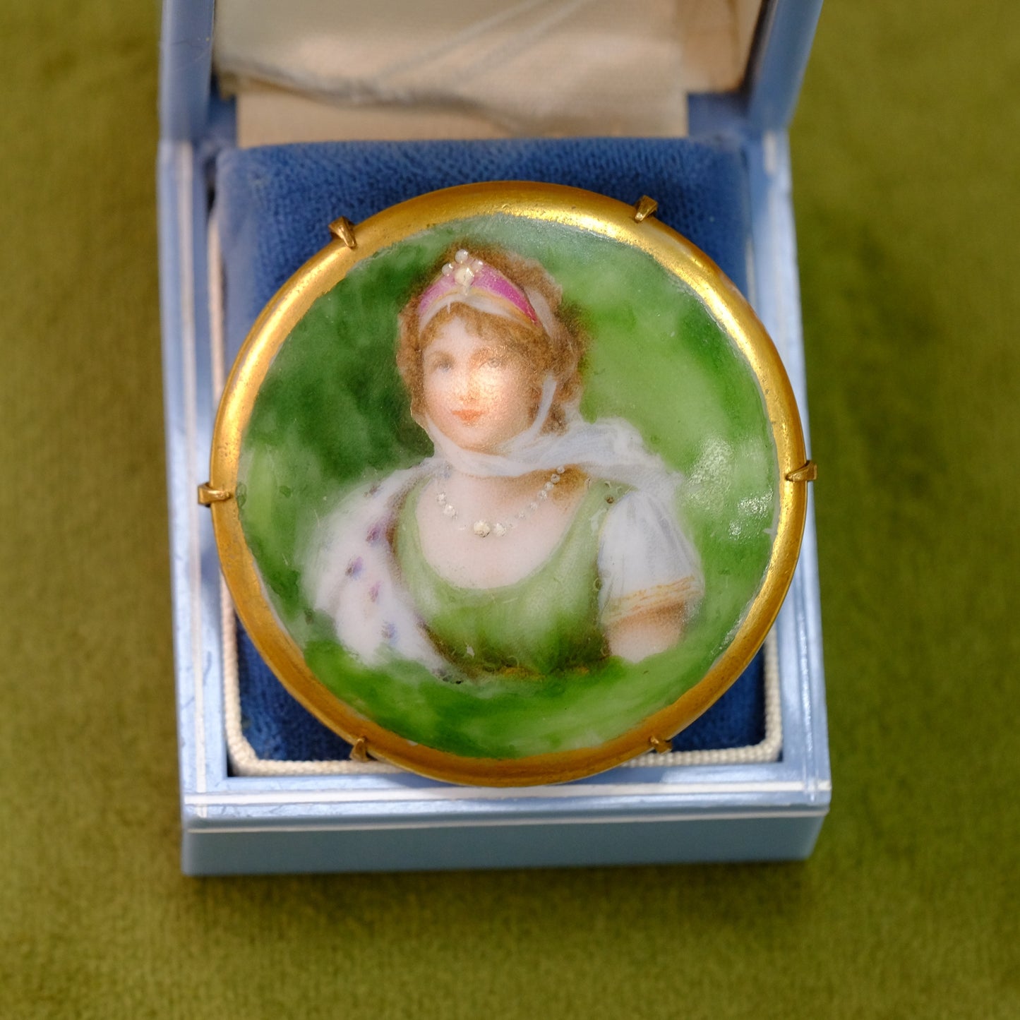 Early Victorian Painted Lady Brooch