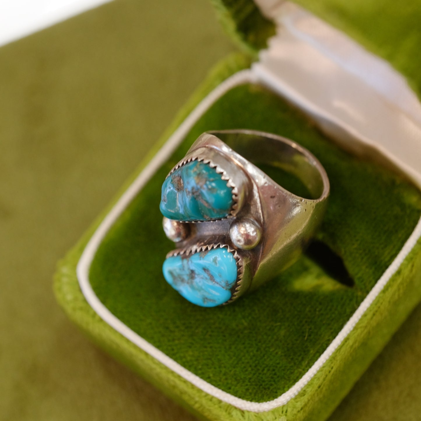 Silver Two-Stone Turquoise Ring