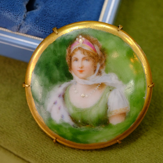 Early Victorian Painted Lady Brooch