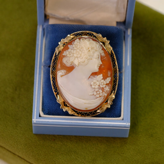 14K Gold Shell Cameo Flora circa 1880