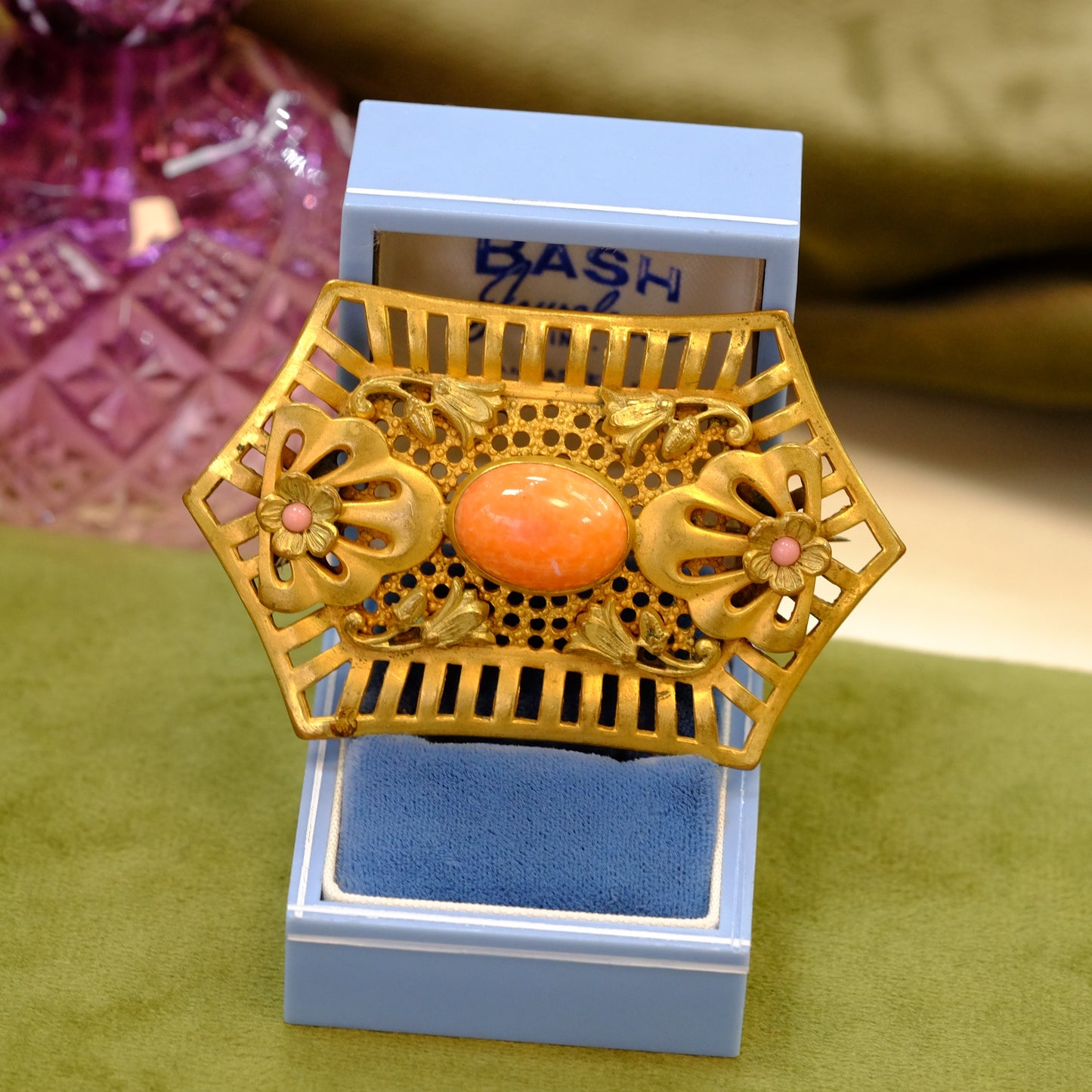 Edwardian Sash Pin with Faux Coral