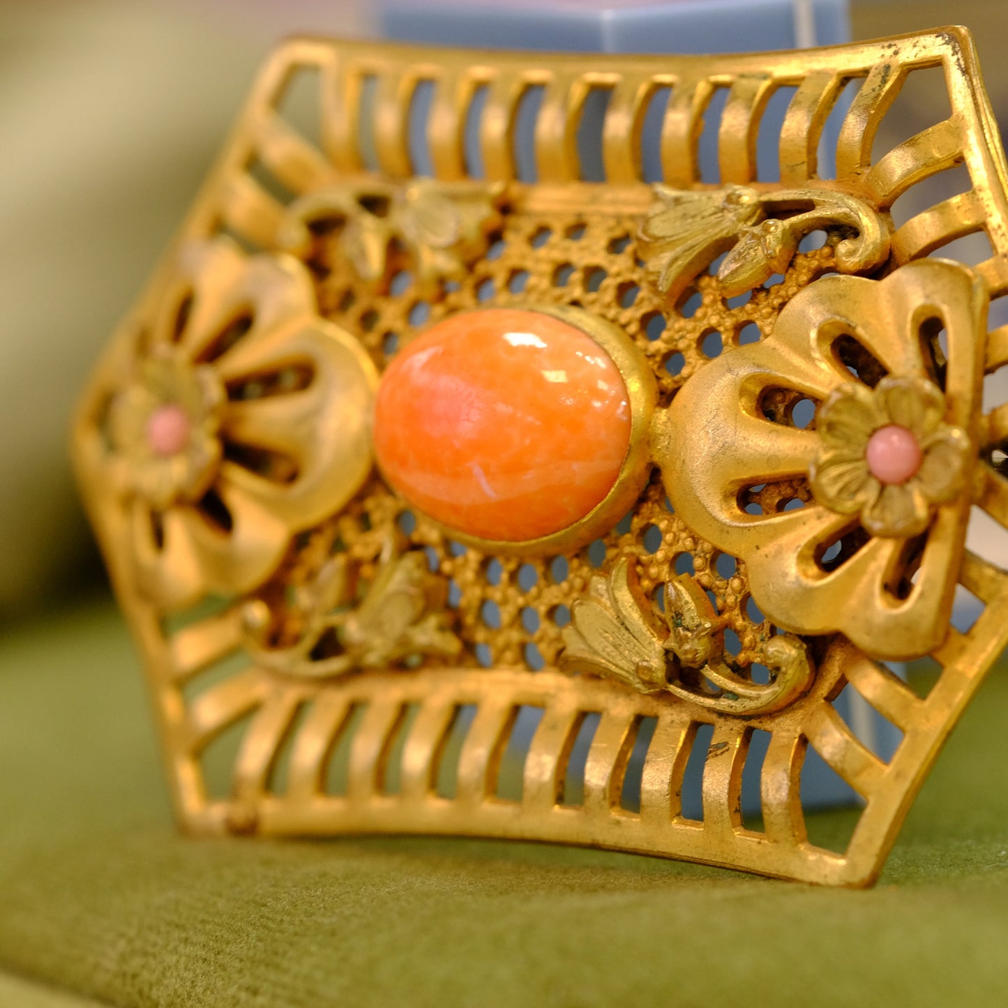 Edwardian Sash Pin with Faux Coral