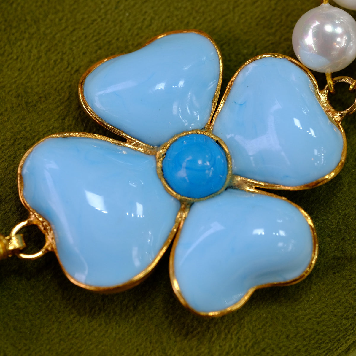 Napoli Blue Glass & Pearl Drop Necklace