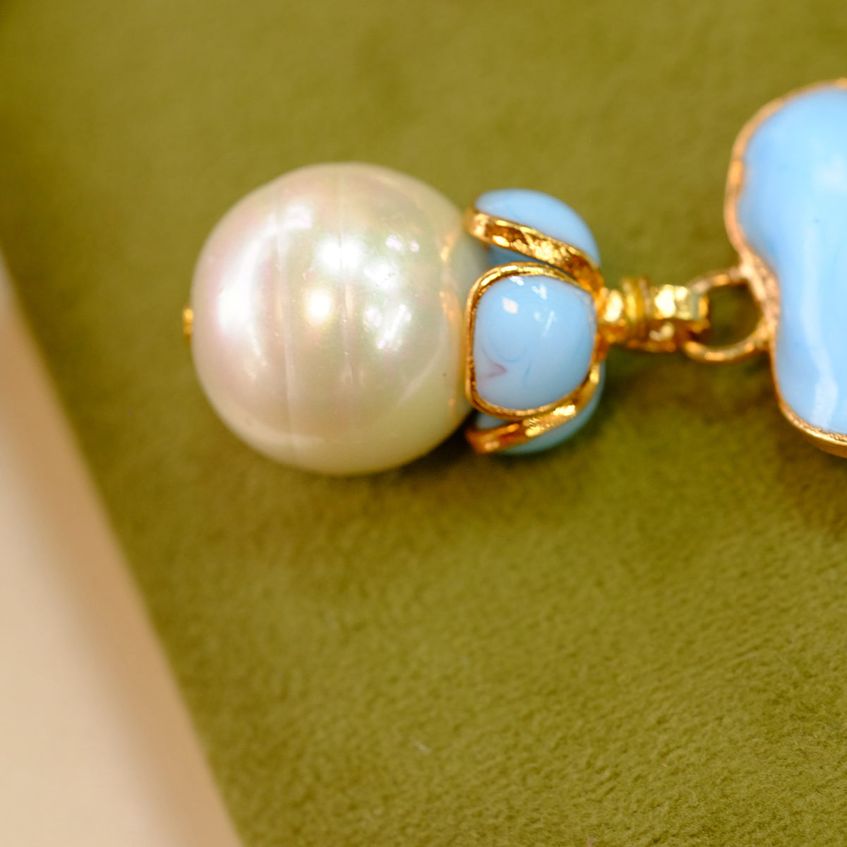 Napoli Blue Glass & Pearl Drop Necklace