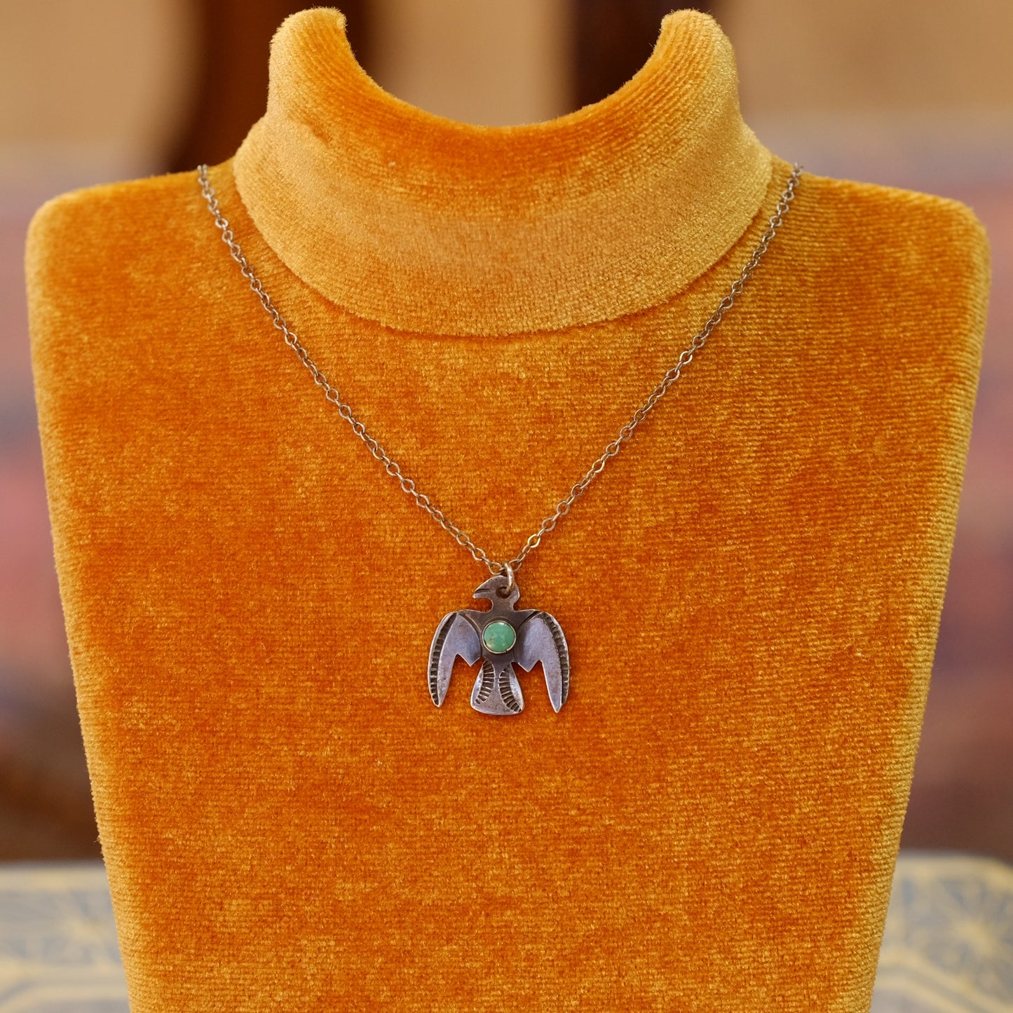 Vintage Silver Eagle Pendant with Turquoise on Chain