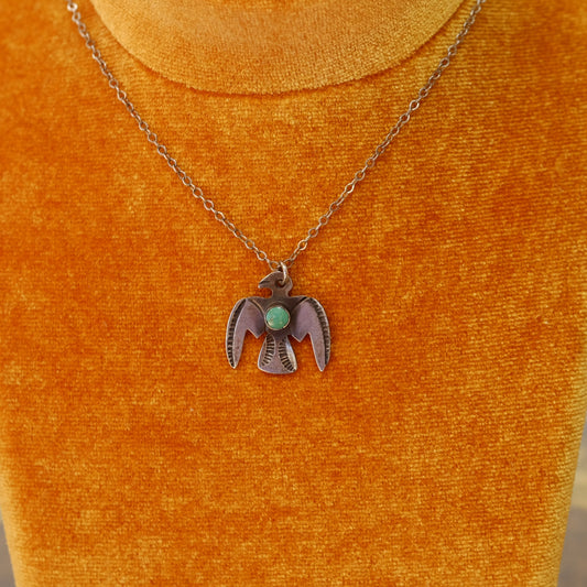 Vintage Silver Eagle Pendant with Turquoise on Chain