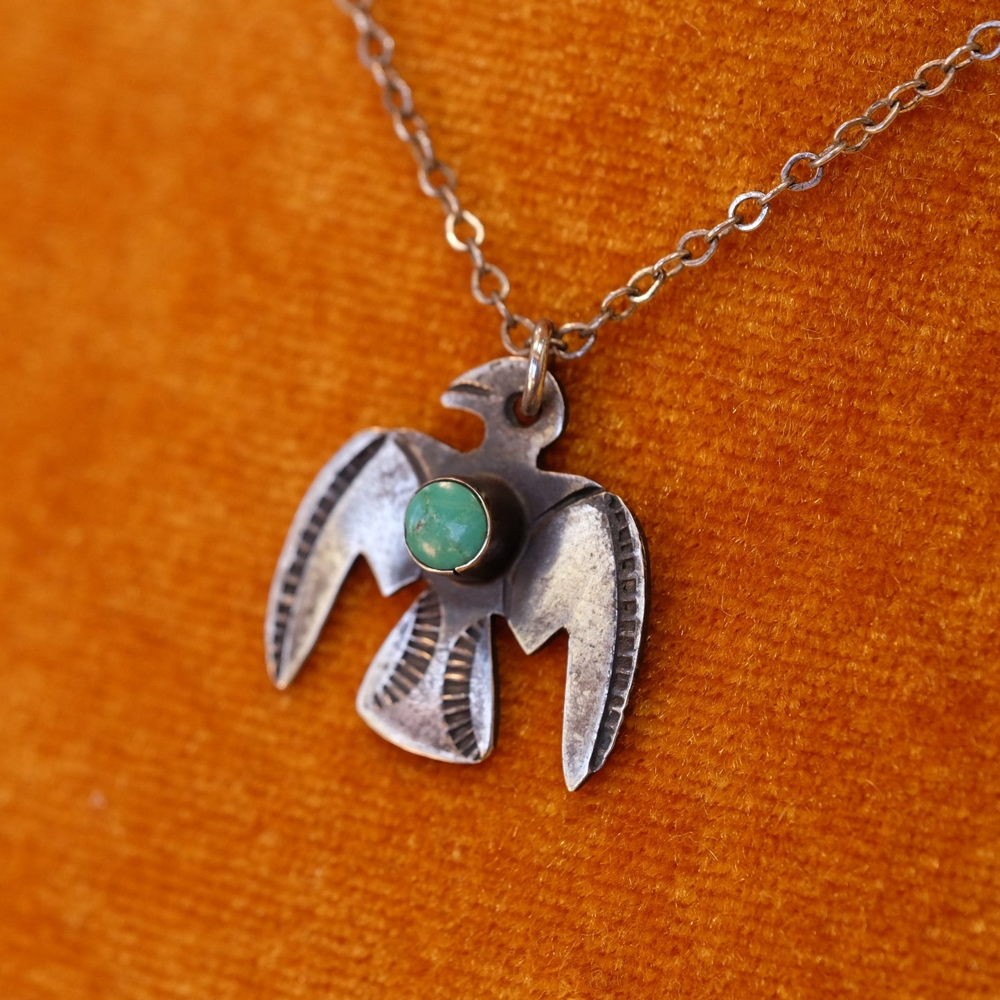 Vintage Silver Eagle Pendant with Turquoise on Chain